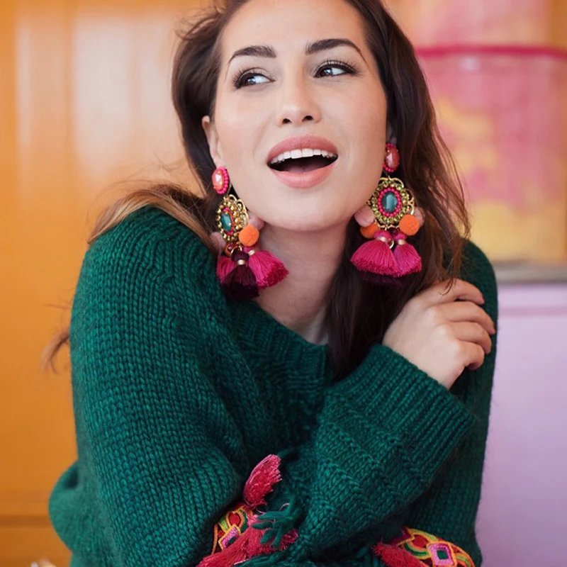 Модные Серьги-Подвески ручной работы богемные серьги с кисточками большие