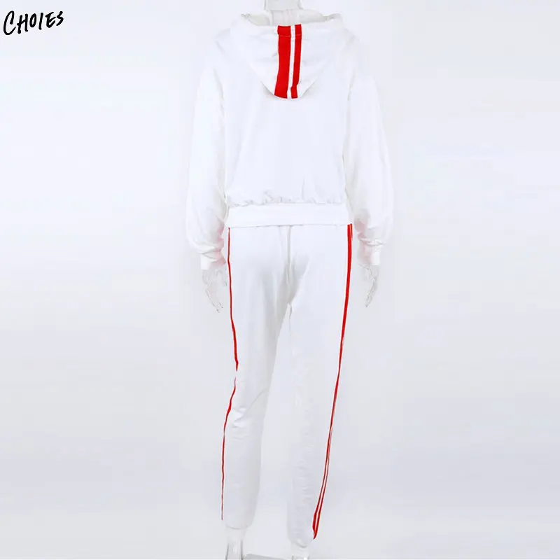 WomenTracksuit полосой вышивки письмо толстовка с длинным рукавом и длинные брюки