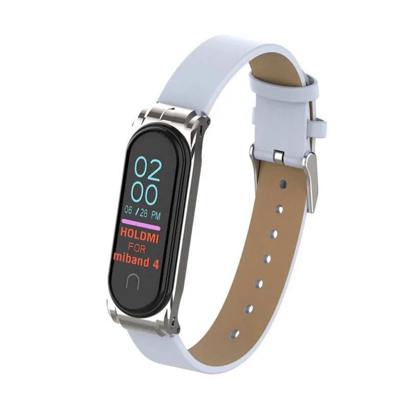 cold gray Colorful Leather Mi Band 4 3 Metal strap For xiaomi Mi Band 4 3 PU Stainless Bracelet MiBand 4 3 Wristbands Replacement straps - Цвет: cold gray