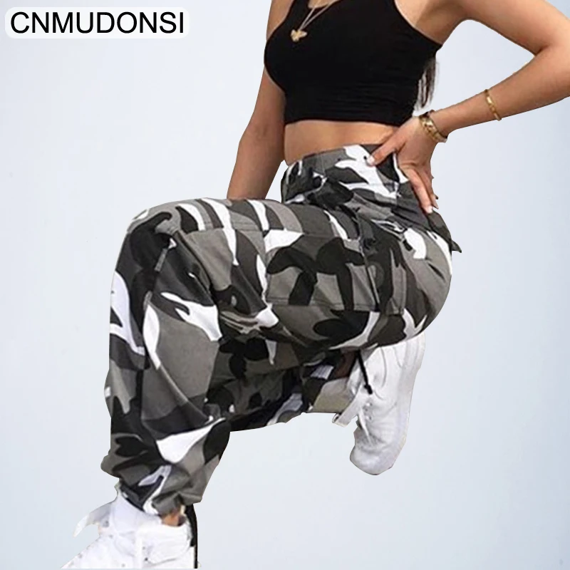 Женские свободные камуфляжные брюки с высокой талией в стиле милитари оранжевые