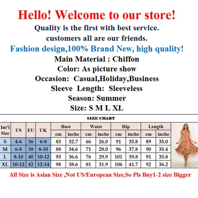 Женское летнее платье на бретельках Boho шифоновое пляжное без рукавов с цветочным