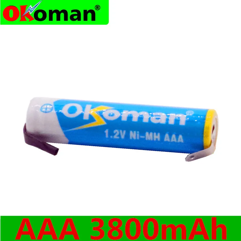 Okoman 1 2 V AAA аккумуляторная батарея 3800mah Ni MH сотовый с заваркой вкладки шпильки