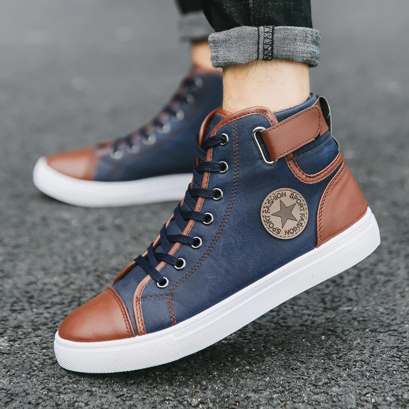 Pop Nice Men Large Retro Ankle Boots Autumn Winter British Fashion Big Size Buckle High Top Canvas Shoes Man Lace-Up Flats | Обувь