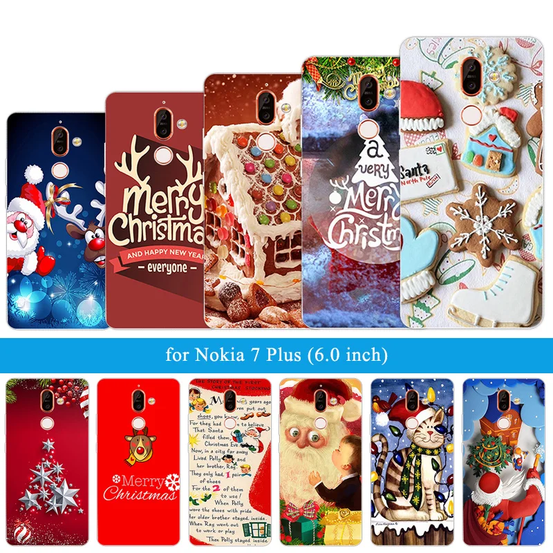 for Nokia 7 Plus 7Plus Clear TPU Back Phone Christmas Night Cover 6.0" Nokia7 7+ Protection Silicone Coque Nokia7+ | Мобильные