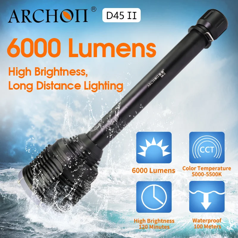 Водонепроницаемый Подводный фонарь ARCHON D45 II для дайвинга 6 * CREE XM L2 U3 макс. 6000 люмен