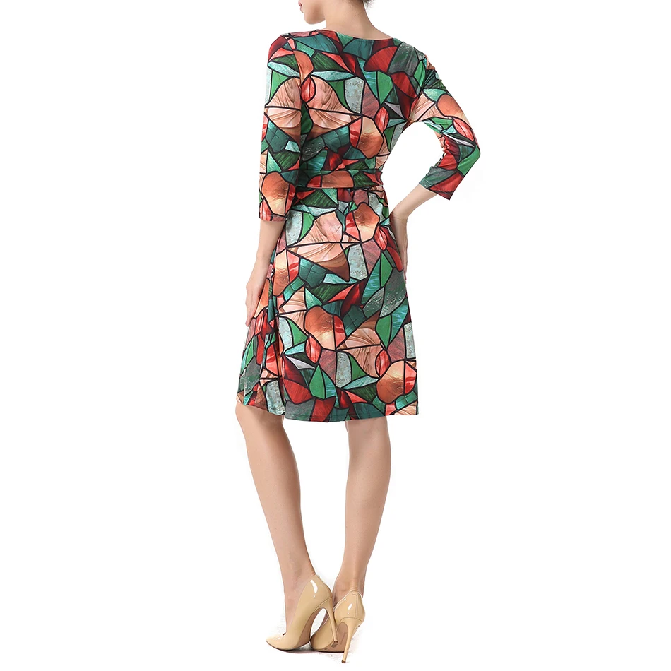 2017 New Arrival Women Autumn Dresses V-Neck Floral Half Sleeve Patchwork Dress Vestido De Festa 2 Colors | Женская одежда