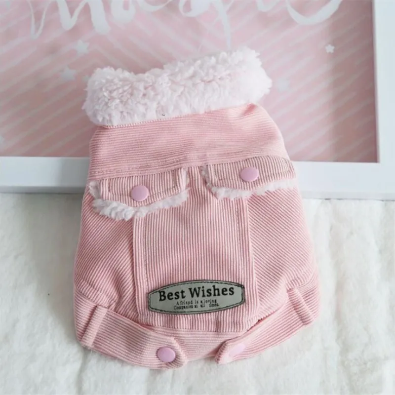 Pink Одежда для собак и кошек, маленькая хлопковая толстовка с капюшоном для чихуахуа, теплое толстое пальто с жемчугом розового и темно-синего цвета на осень и зиму - Цвет: Pink