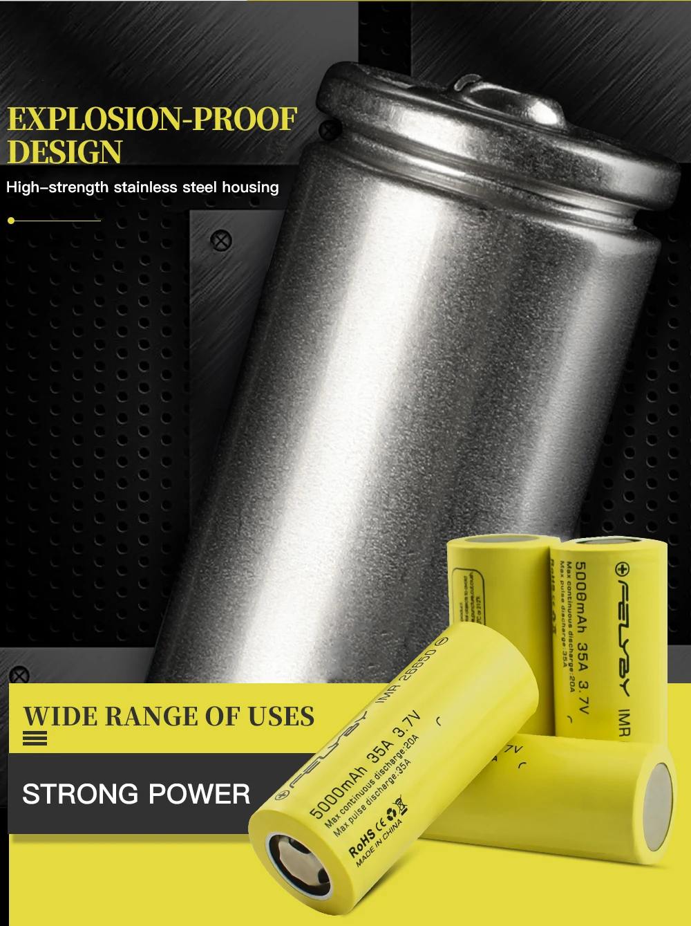 FELYBY литий-ионная батарея 35A 26650 5000mah 26650-35A литиевая батарея 3,7 v аккумуляторная батарея для фонарика