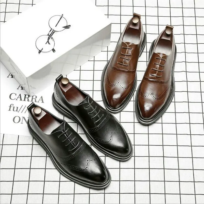 Lace Up Designer Luxury Men Shoes Fashion Leather Dress Pointed Toe Bullock Oxfords For LF-73 | Обувь