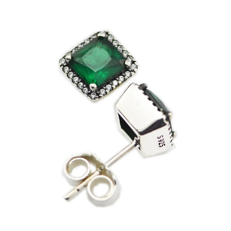 Женские серьги гвоздики из серебра 100% пробы с зеленым фианитом|stud earrings|earrings free