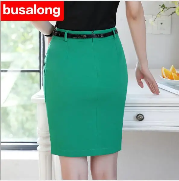 Модная зеленая Черная Женская деловая юбка искусственная офисная с свободным