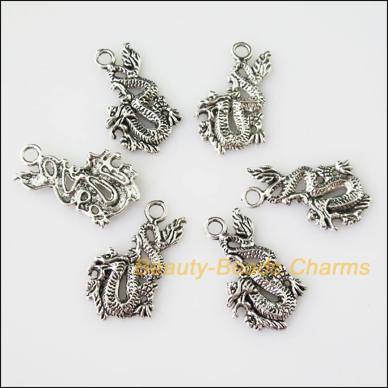 Новый 25 шт. Тибетский серебристый цвет летающий дракон подвески 17x27mm | Украшения и