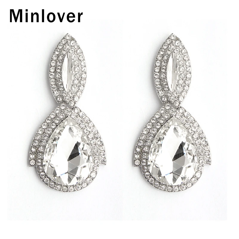 Minlover роскошные серебряные кристалл синего цвета невесты каплевидные большие серьги для женщин Свадебные висячие серьги-подвески с аксессуарами MEH1435