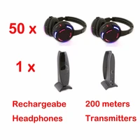 professional silent disco system 50 led flashing headphones with 1 transmitter rf wireless for ipod mp3 dj music