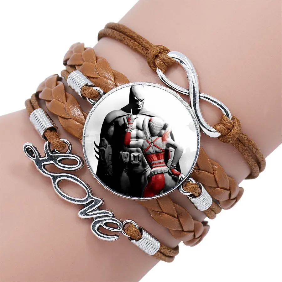 Винтажный ювелирный браслет Harley Quinn многослойный черный/коричневый кожаный с