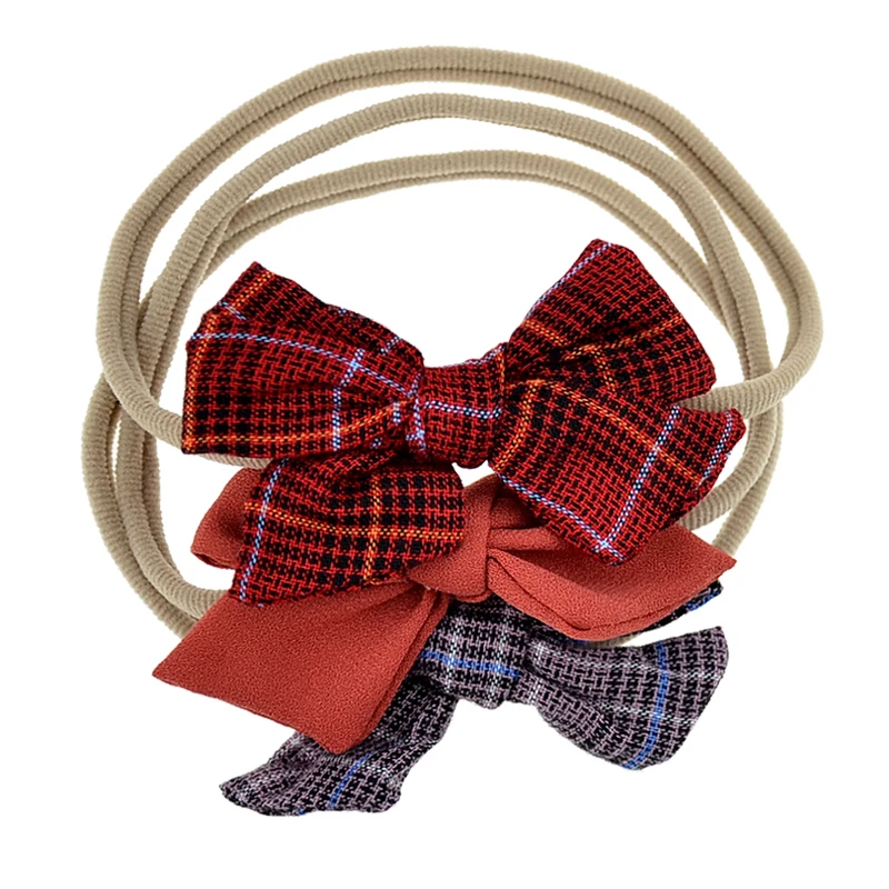 New Baby girl Linen stripe Bow headband newborn elastic Nylon headwraps girls hair accessories christening bebes bandeau gift | Детская