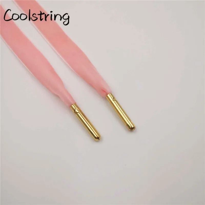 1614-2 Mid PinkGold Coolstring Новые плоские односторонние вельветовые шнурки фантастические нейлоновые шнурки для обуви с металлическими наконечниками кроссовки спортивные шнурки - Цвет: 1614-2 Mid PinkGold