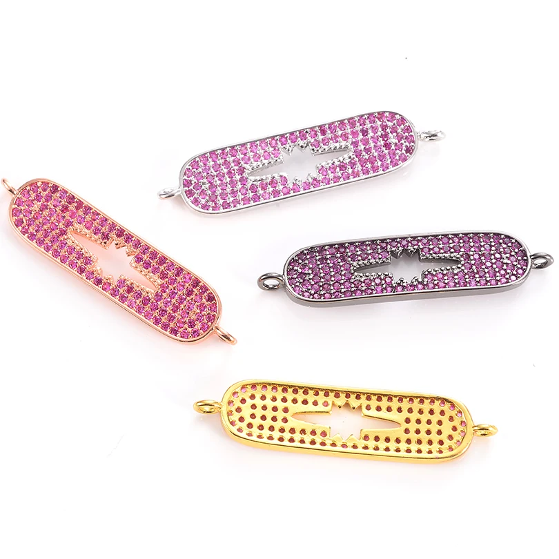 Neovivi Long Oval Charms Pave Purple Micro Zircon Copper Connector Hollow Charm for Jewelry Making Bracelets Necklaces Findings | Украшения