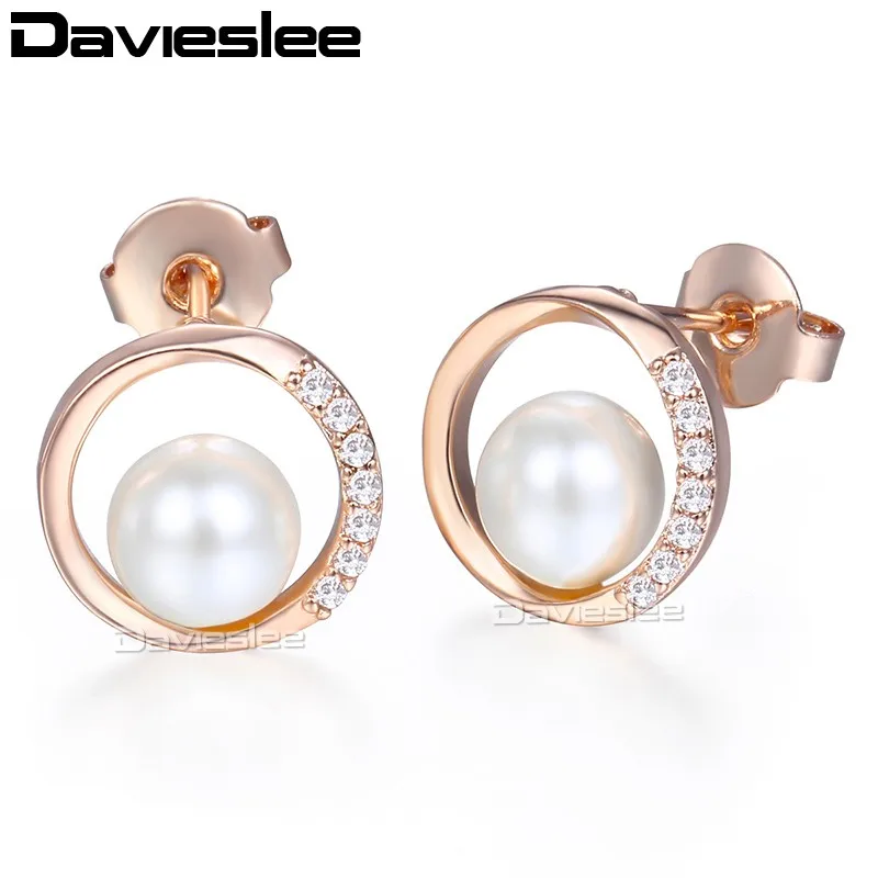 Davieslee Для женщин s серьги стержня 585 однотонный цвет розовое золото белый имитация