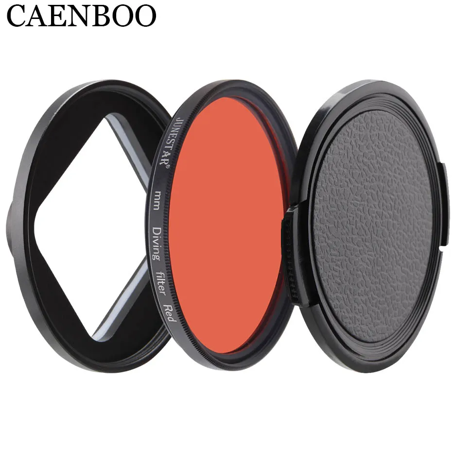 CAENBOO Yi 4K+ фильтры для XiaoMi Yi 4 K/II/Lite/+ Plus красный+ кольцо+ крышка фильтр Дайвинг водонепроницаемый чехол 52 мм Цветной корпус аксессуары - Цвет: Red Cap Ring