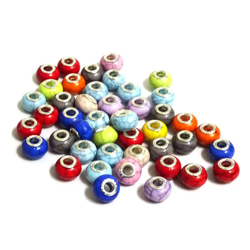 13mm Acrylic Charm European Beads Mixed Color Perles Big Hole Charms Fitting For Bracelet Jewelry Material 100 pcs AB-1 | Украшения и