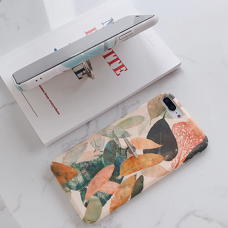 SoCouple чехол с кольцом для iphone X 11 Pro Max чехол для iphone XR Xs max 7 8 6 6s plus растительный лист узор накладка держатель для телефона