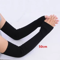 wholesale autumn winter 50cm womens wool arm warmers knitted woolen arm sleeve solid superfine long knitted fingerless gloves