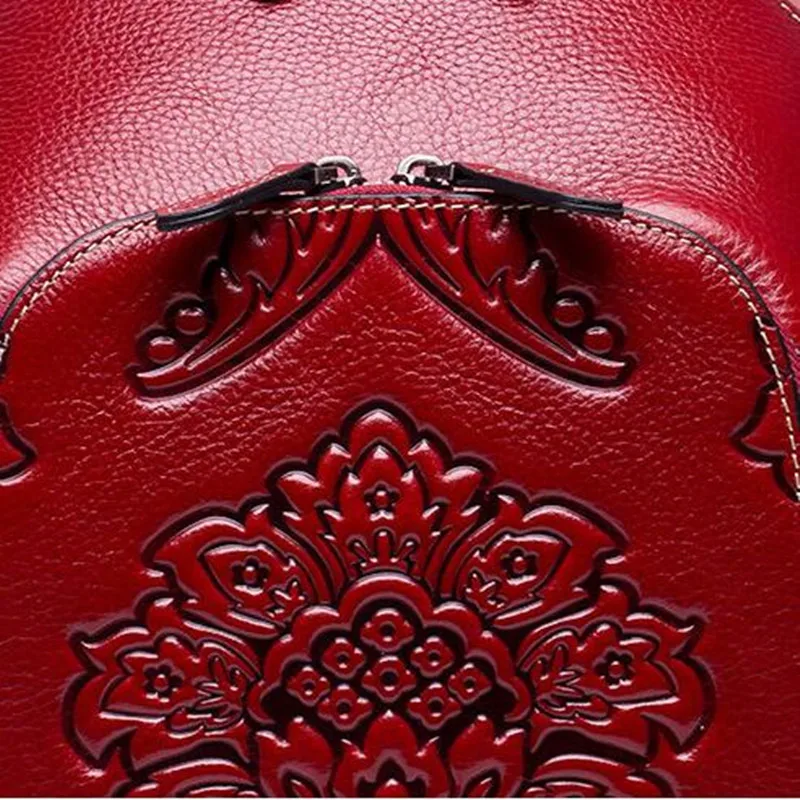 Женский рюкзак из натуральной кожи винтажные сумки с тиснением этнический