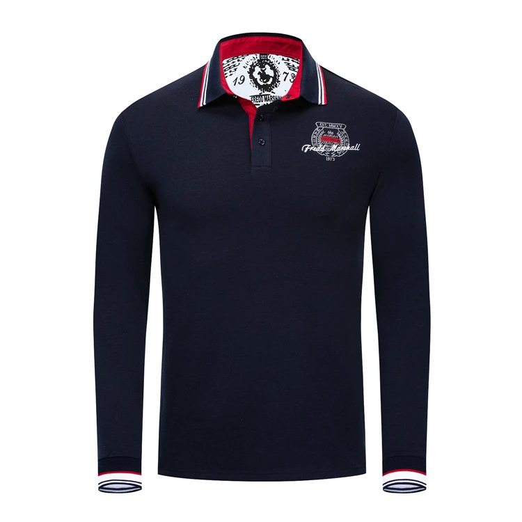 Dark blue Fredd Marshall, мужские рубашки поло с длинным рукавом, Camisetas Masculinas, Большие европейские размеры XXXL, черные, серые, Camisa Polo Masculin - Цвет: Dark blue