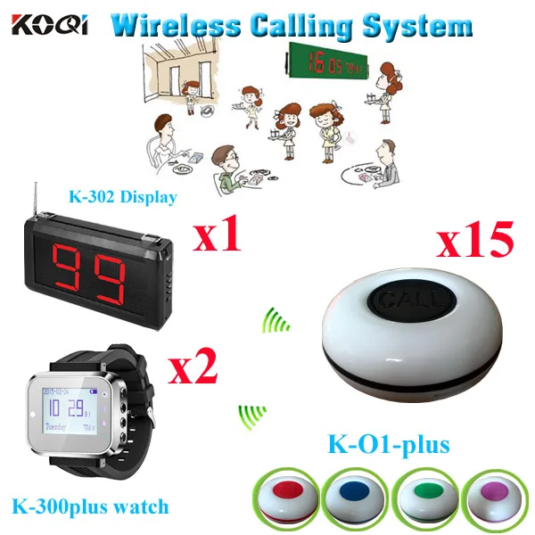 

Waiter Calling Buzzer System Most Popular 433.92mhz Calling Devices For Restaurant( 1 display with 2 watch and 15 call buzzer)