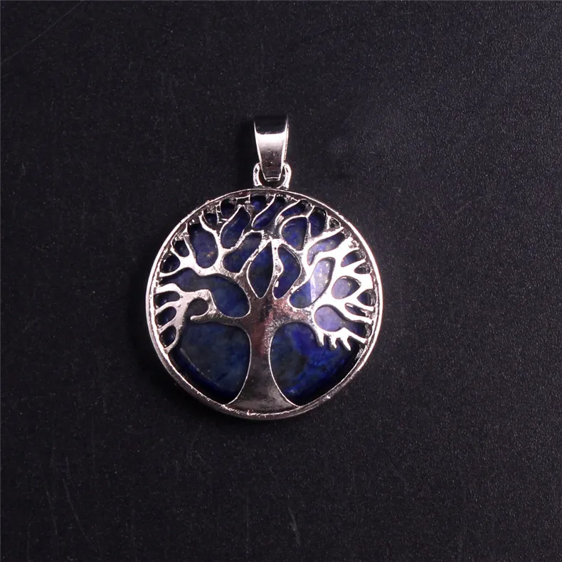 Lapis lazuli 12 шт./лот, кулон «Древо жизни», ожерелье, аметисты, натуральный кристалл, камень, подвески, ручная работа, рейки, очаровательные ювелирные изделия - Окраска металла: Lapis lazuli