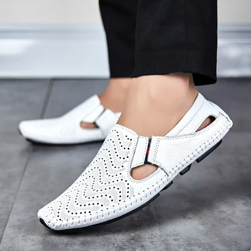 Мужские кожаные сандалии без шнуровки коричневые повседневные босоножки