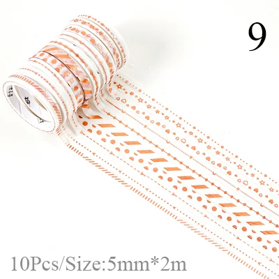 9 10 шт./кор. модный принт с блестками Фольга лента Washi DIY декоративный тонкая малярная лента для детей дневник в стиле Скрапбукинг декора Альбомы для фото - Цвет: 9