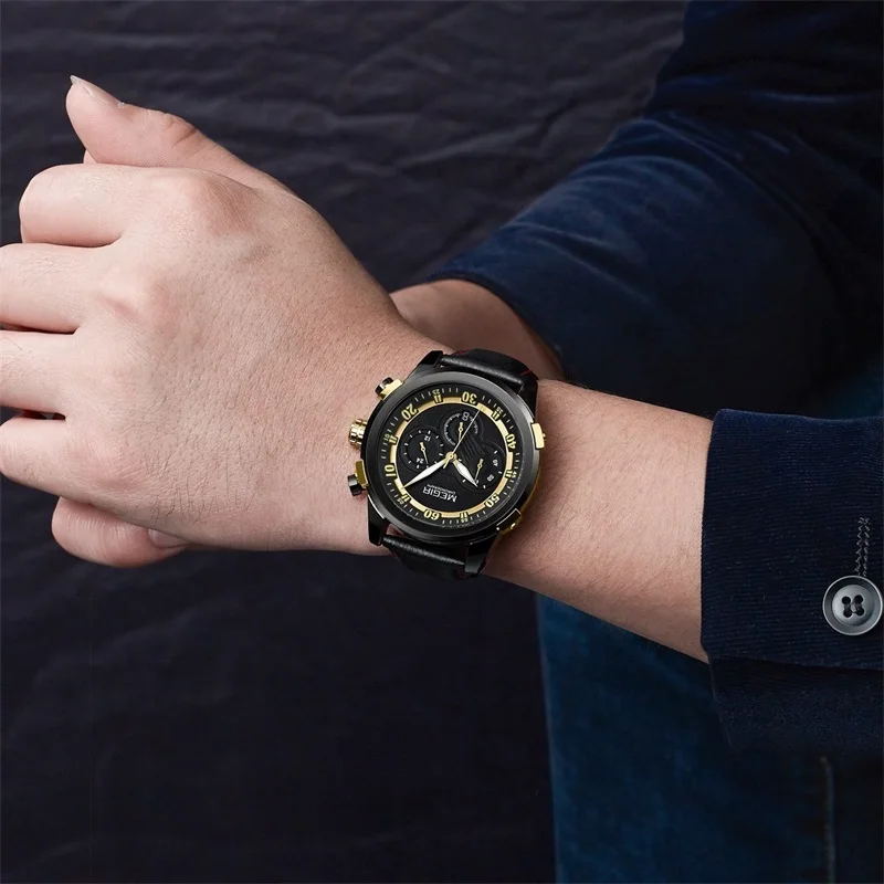 Часы MEGIR мужские спортивные повседневные кварцевые с кожаным ремешком|wristwatch