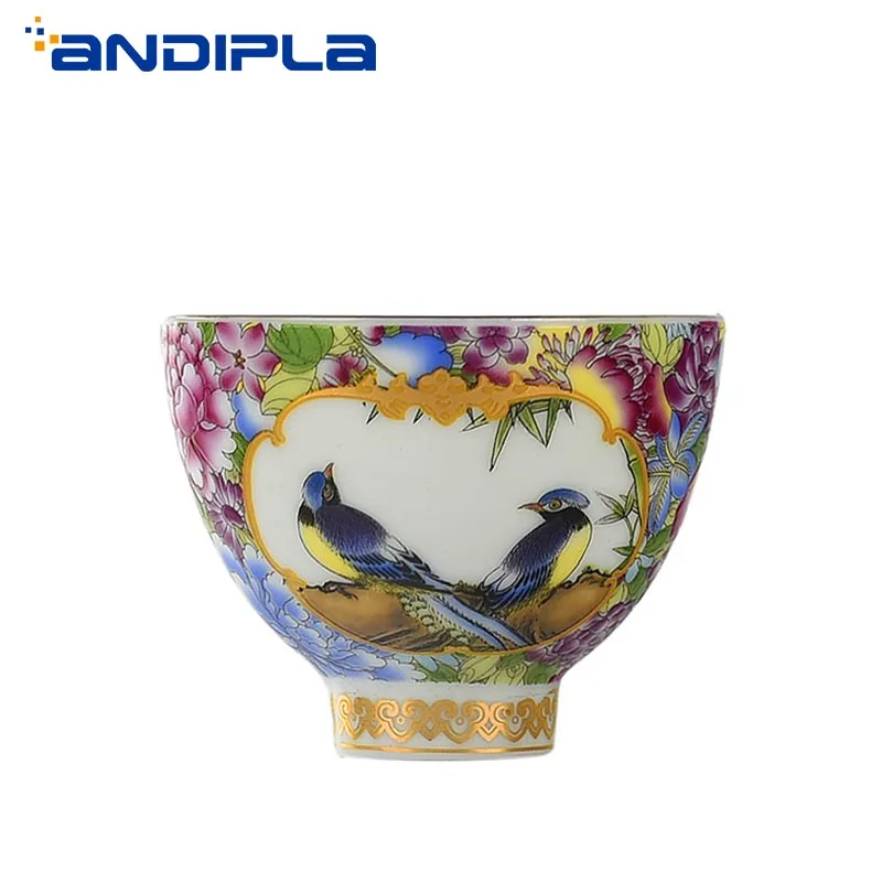 80ml Jingdezhen Porcelain Vintage Color Enamel Flower Birds Teacup Kung Fu Tea Set Master cup Bowl Cup and Saucers Drinkware | Дом и сад