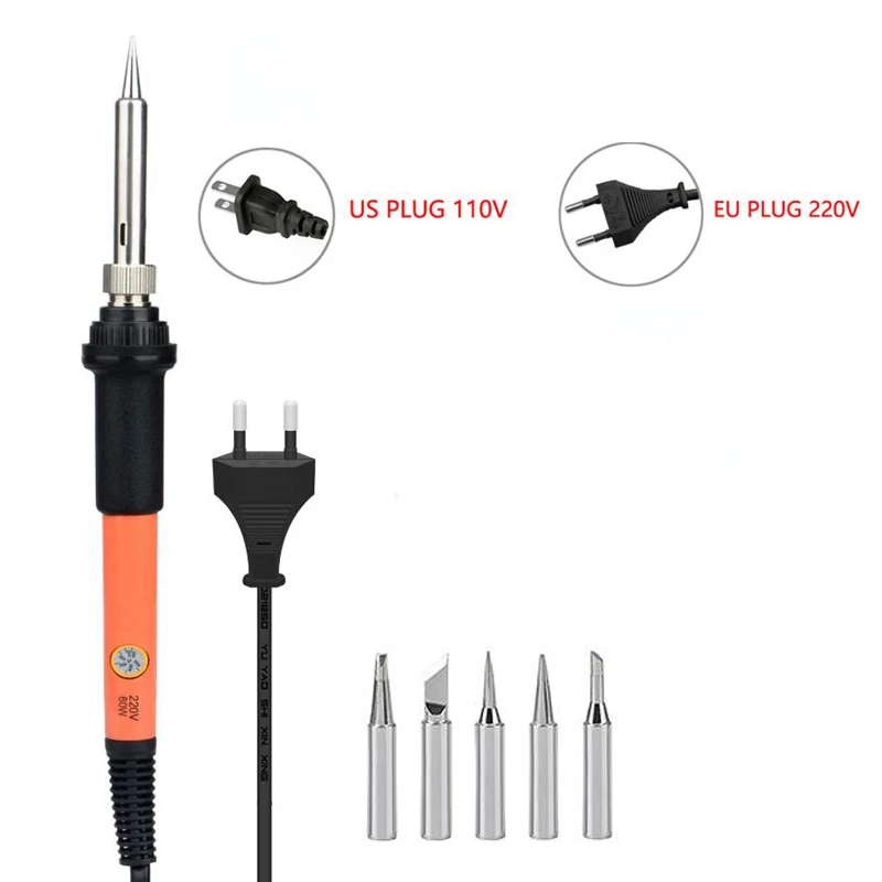 Dusco.E 110V/220V US/EU Plug 60w Adjustable Soldering Iron Wood Burning Pen Set Carving Pyrography Tool 5 pcs Welding Tips Kit