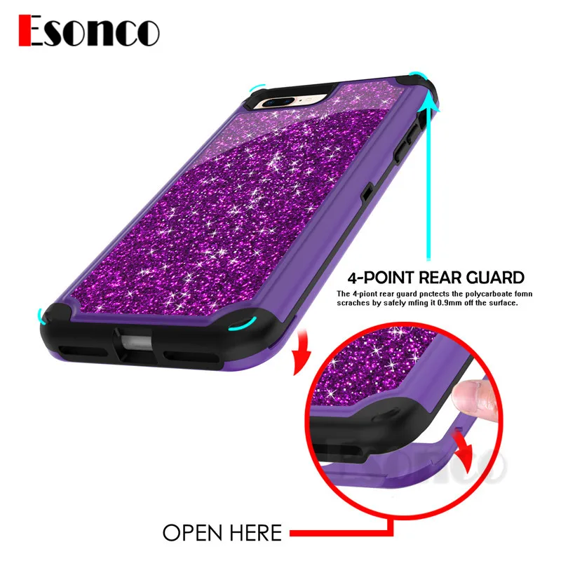 Glitter 360 Degree Full Protection Case for iPhone X 7 8 6 s Plus 7P 8P Bling Shining Phone For |