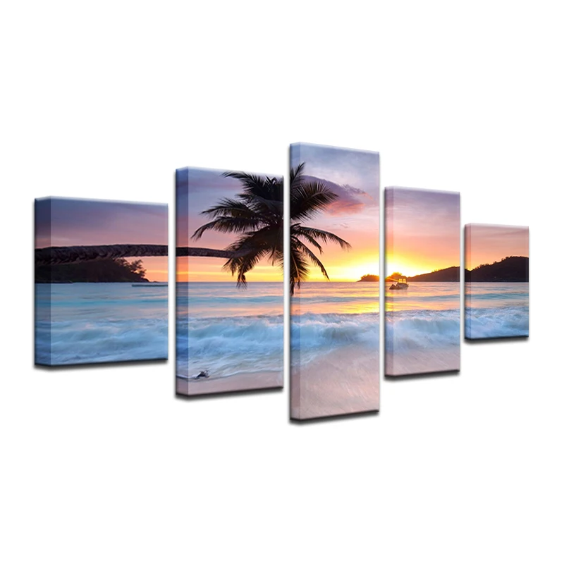 5 Pieces Canvas Art Landscape Painting Beach Wall Pictures for Living Room Home Decor No Frame | Дом и сад