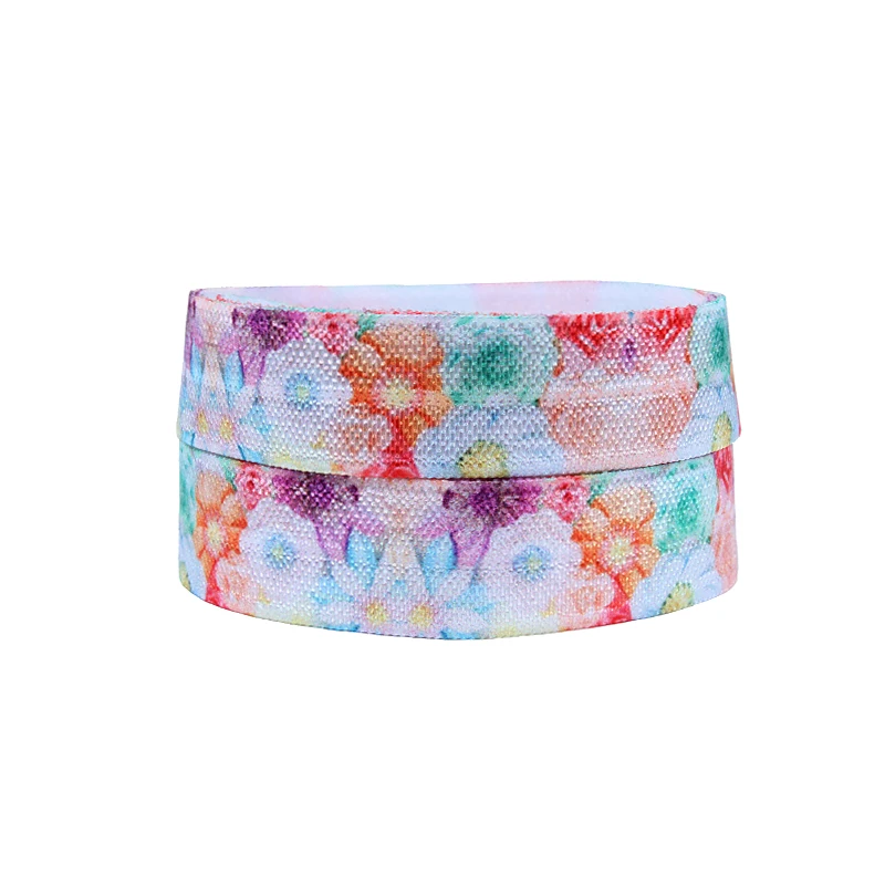 

Flora Ribbons ombre flower printed foe, soft flower patterns spandex nylon foe fold over elastic for hair ties
