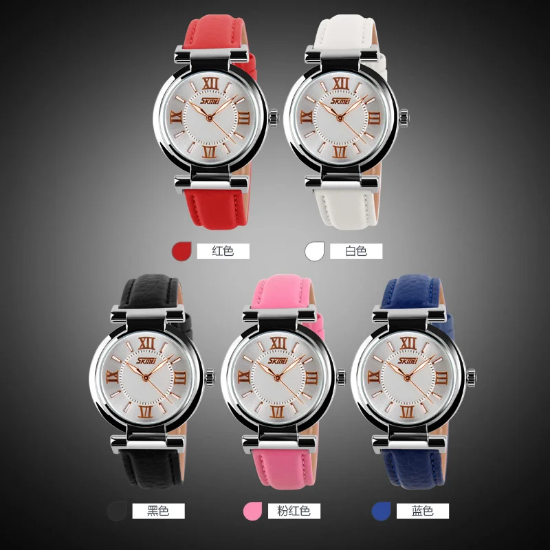 

SKMEI 9075 Women Watches Waterproof Leather Strap Fashion Quartz Watches Luxury Brand Wristwatches Relogio Feminino XFCS
