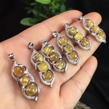 1pce натуральный Rutilated Кварц зеленый bean кулон рок кристалл pisum форма для подвески |