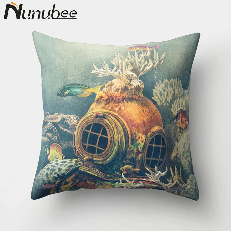 Nunubee подводный мир полиэстер чехлы Дельфин печатных Home Decor наволочки осьминог диванную подушку случай 45X45 см - Цвет: 1700K3139