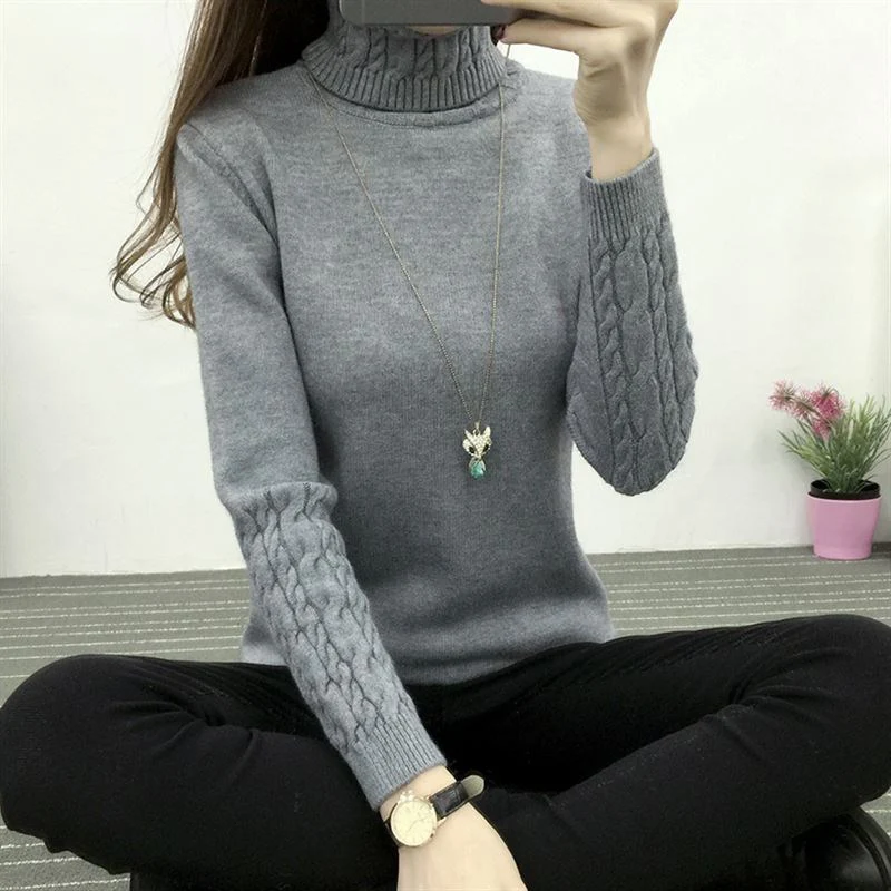 2018 New Autumn winter Women Knitted Sweaters Pullovers Turtleneck Long Sleeve Solid Color Slim Elastic Sweater RE0776 | Женская одежда
