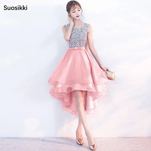 color 102 pink Сексуальное вечернее платье без рукавов, с коротким передом и длинной спинкой, украшенное бисером, для невесты, банкета, официальных вечерних платьев размера плюс - Цвет: color 102 pink