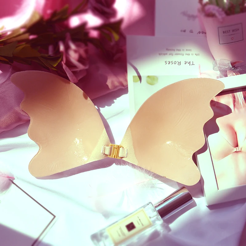 Super Breathable Self Adhesive Strapless Bandage Stick Butterfly Wing Bra Silicone Push Up Bra Drawstring Invisible Bra