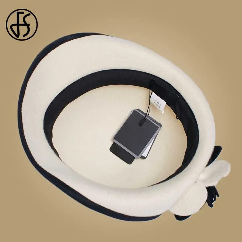 Женская фетровая шляпа FS белая с бантиком широкими полями | Аксессуары для одежды