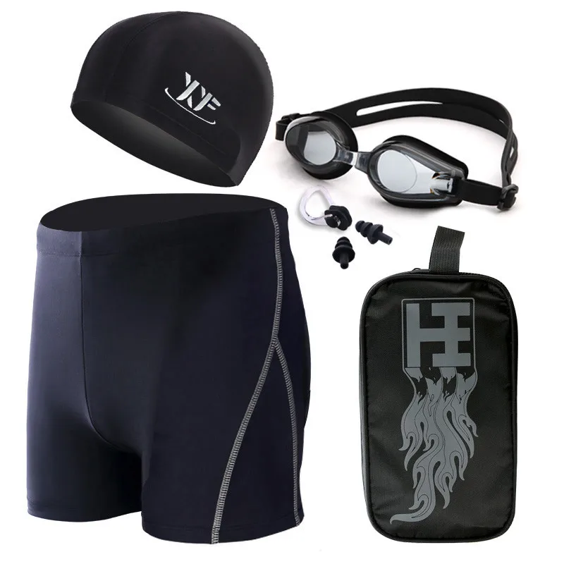 Мужские купальные плавки боксеры шорты черные комплекты с очками для плавания