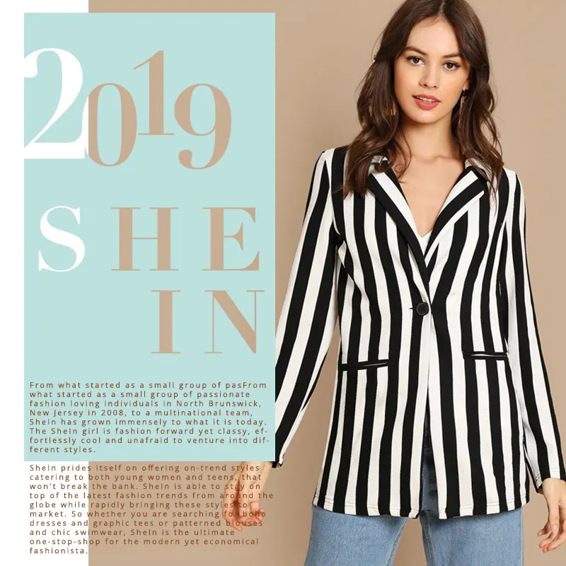 SHEIN Стильный Полосатый Блейзер Женский Осенний Повседневный Блейзер С Длинными Рукавами И Карманами