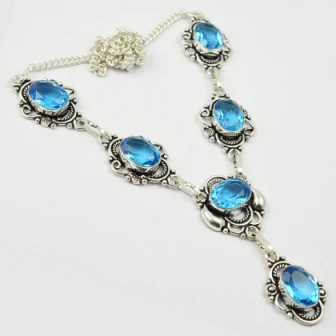 

Blue Topas Necklace Silver Overlay over Copper, 51 cm, N2390