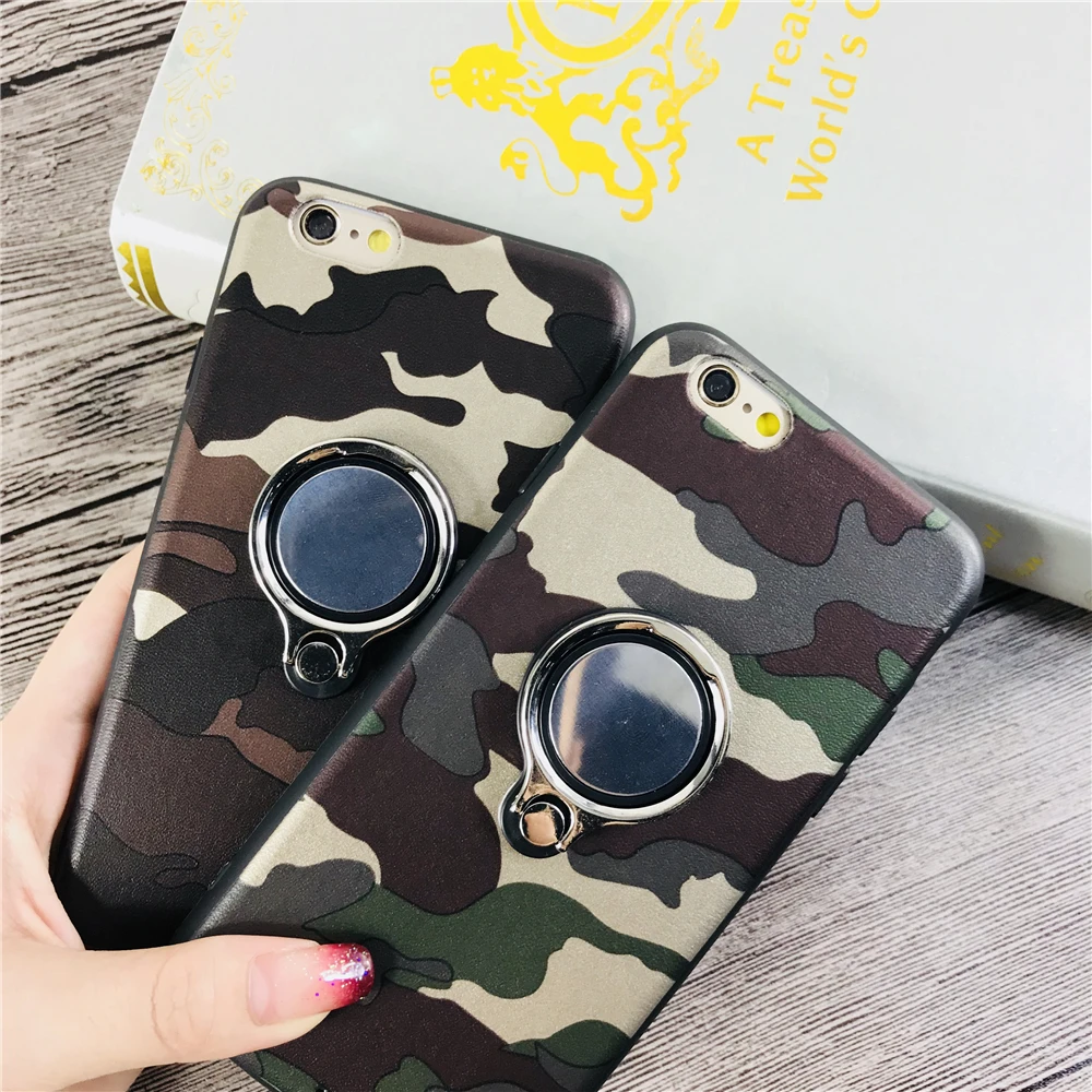 Cases For Iphone 6 Car Holder Stand Magnetic Suction Finger Ring TPU Phone Case IPhone 6S Plus Retro Green Camo Back Cover |